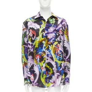 VERSACE 2021 Runway Baroccoflage colorful baroque floral linen shirt EU39 M